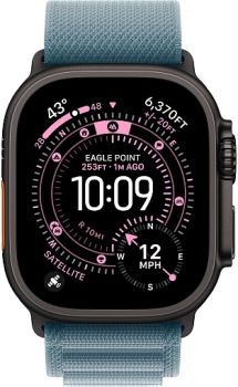 Apple Watch Ultra 3, Black Titanium Case with Light Blue Alpine Loop (L)