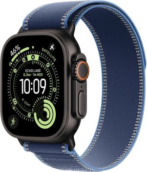 Apple Watch Ultra 3, Black Titanium Case with Blue/Bright Blue Trail Loop (S/M)