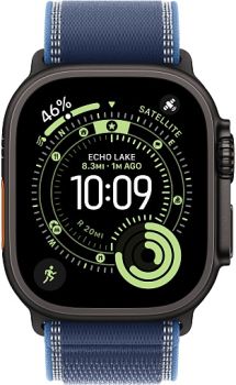 Apple Watch Ultra 3, Black Titanium Case with Blue/Bright Blue Trail Loop (S/M)