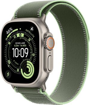 Apple Watch Ultra 3, Natural Titanium Case with Green/Neon Trail Loop (S/M)