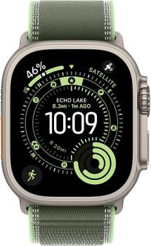 Apple Watch Ultra 3, Natural Titanium Case with Green/Neon Trail Loop (S/M)