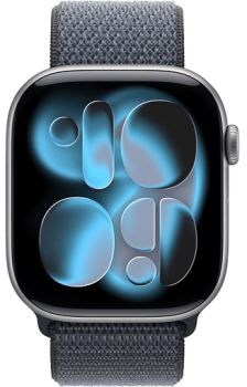 Apple Watch Series 11 46mm, Space Gray Aluminum Case with Sport Loop Anchor Blue