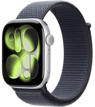 Apple Watch Series 11 46mm, Silver Aluminum Case with Sport Loop Anchor Blue