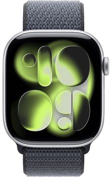 Apple Watch Series 11 46mm, Silver Aluminum Case with Sport Loop Anchor Blue