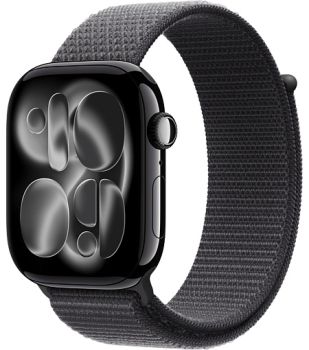 Apple Watch Series 11 46mm, Jet Black Aluminum Case with Sport Loop Dark Gray